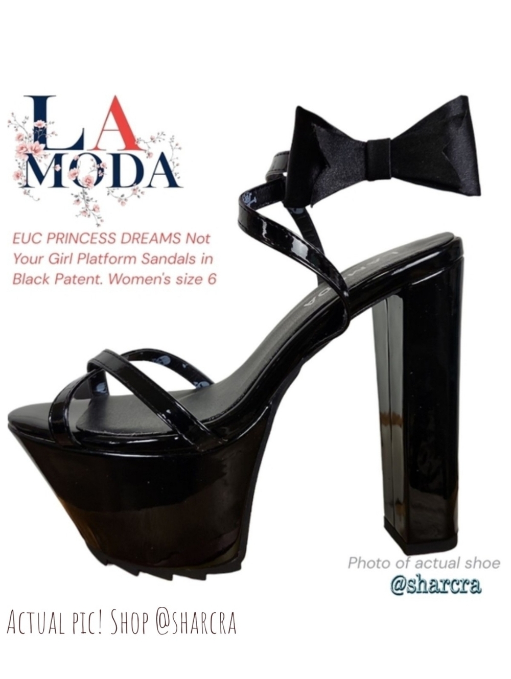LAMODA Not Your Girl Platform Strappy Shoes Women's Black Patent Leather Heels 6